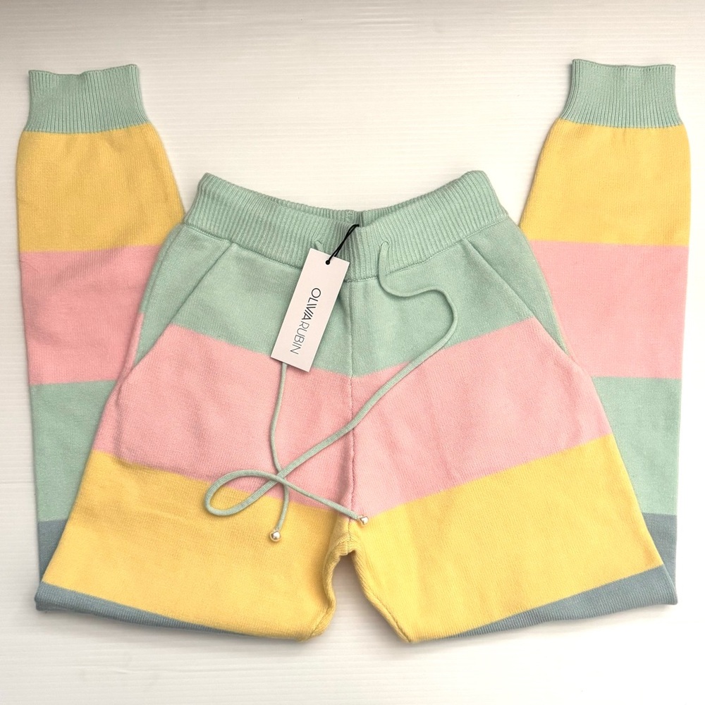 Olivia Rubin Tilda Pastel Rainbow Stripe Knit Jogger Pants XS NWT - Picture 3 of 7